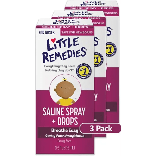 Little Remedies Saline Spray and Drops | Safe for Newborns | 0.5 Fl. Oz (Pack of 3)