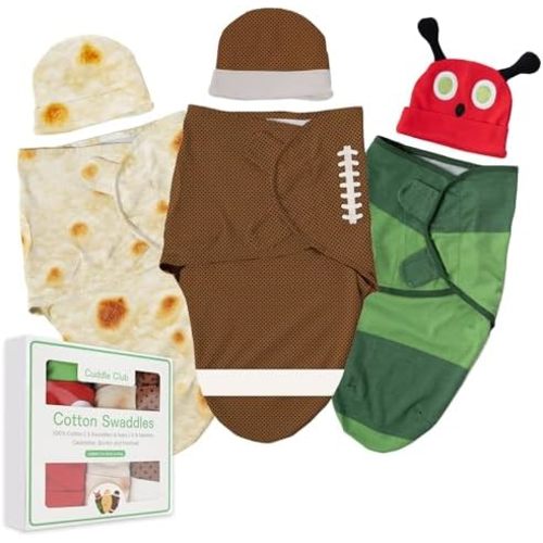 Cuddle Club Swaddles for Newborns - Baby Swaddle Blanket for Boys & Girls - Adjustable Hook-and-Loop Cotton Wrap for Newborn 0-3 & 3-6 Months with hat