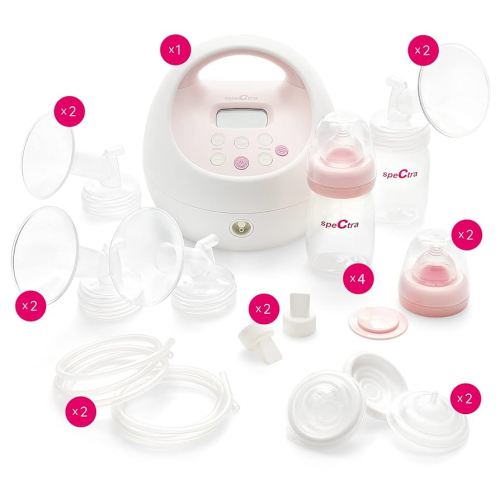 Spectra - S2 Plus Electric Breast Milk Pump Bundle w/ S1 Pump, Bottles, backflow Protectors, tubing, Duckbill Valve, and Flanges 24/28mm