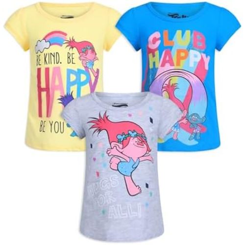 Dreamworks Trolls Poppy, Branch, Satin and Chenille Girls 3 Pack T-Shirt for Toddler and Big Kids
