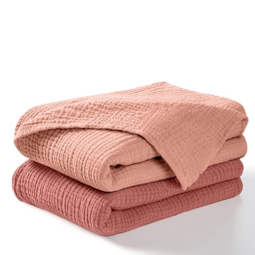 Dreamology Muslin Swaddle Blankets for Newborn Girls,Boys,2 Pack,Soft and Breathable Baby Blanket,100% Cotton,Use as Receiving Blankets,Baby Burp Cloths,44 x 44 Muslin Swaddle Blanket | Rose and Pink