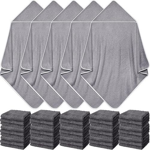 Buryeah 5 Pcs Baby Bath Towel and 15 Count Baby Washcloths Sets, Hooded Baby Towels for Newborns Infants and Toddlers Soft Coral Fleece Toddler Towels for Newborn Boy Girl (Gray)