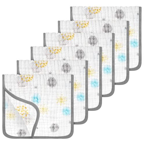 Looxii Muslin Burp Cloths 100% Cotton Muslin Cloths Large 20''x10'' Extra Soft and Absorbent 6 Pack Baby Burping Cloth for Boys and Girls (Fireworks)