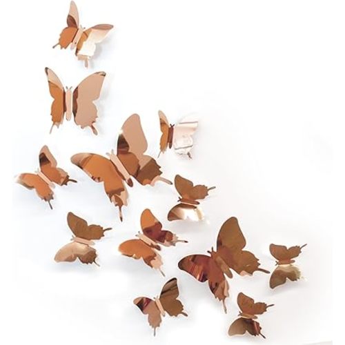 Butterfly Wall Decal Room Decor, Rose Gold Butterfly Wall Decor 24 pcs, Party Decor, Wedding Decoration, Aesthetic Butterflies Stickers for Bedroom