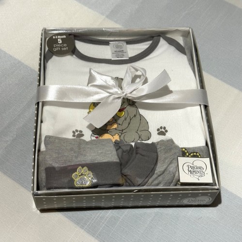 Precious Moments Baby Boy 5-Pc Gift Set Gray Bodysuit Pant Cap Booties Mitts
