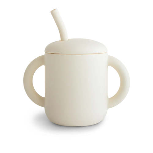 Silicone Training Cup with Straw, Ivory