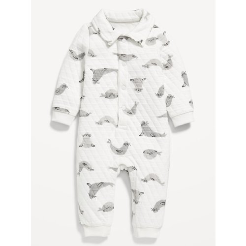 Collared Color-Block Quilted Button-Front One-Piece for Baby
