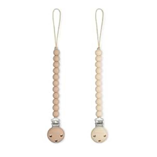 Comfy Cubs Pacifier Clips 2 Pack - 100% Food Grade Silicone Baby Pacifier Clips, BPA & PVC Free - CPSIA Certified, Lightweight and Flexible Baby Gifts - Beige & Light Beige
