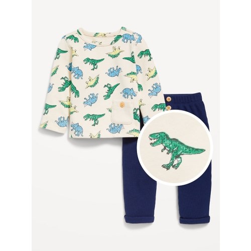 Printed Buttoned-Pocket T-Shirt and Cozy-Knit Pants Set for Baby