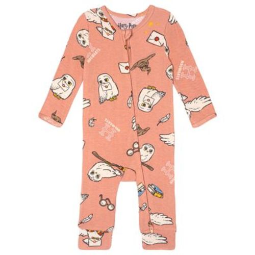 Harry Potter Baby Boy or Girl Zip Front Allover Print Sleep N Play Coverall Hedwig Rust 3-6 Months