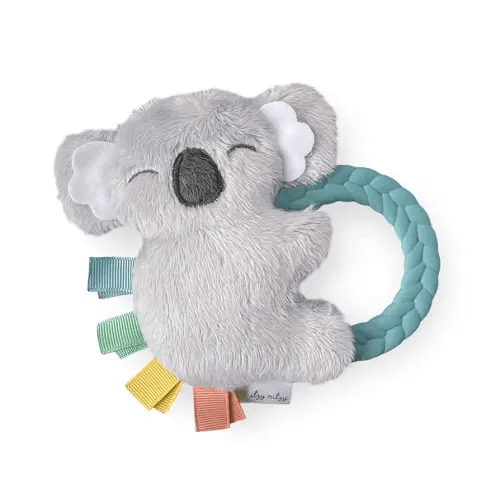 Itzy Ritzy - Ritzy Rattle Pal with Teether - Baby Teething Toy Features A Minky Plush Character, Gentle Rattle Sound & Soft Teether Toy for Newborn (Koala)