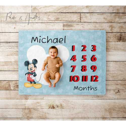 Mickey Mouse Milestone Blanket, Baby Boy Milestone Blanket, Baby Shower Gift, Baby Boy Gift, Newborn Gift, Personalized Baby Blanket