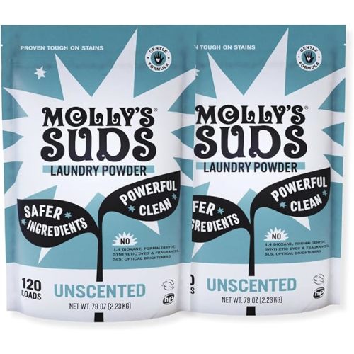 Molly's Suds Original Laundry Detergent Powder | Clean Laundry Detergent Powder for Sensitive Skin | Simple, Effective Ingredients, Stain Fighting | 120 Loads (Unscented)