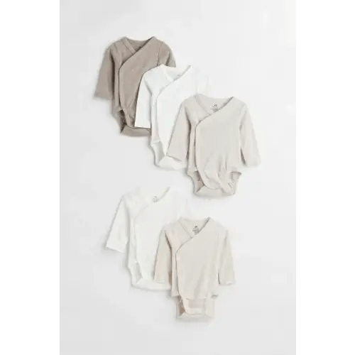 5-pack Wrapover Bodysuits - Beige/natural white - Kids