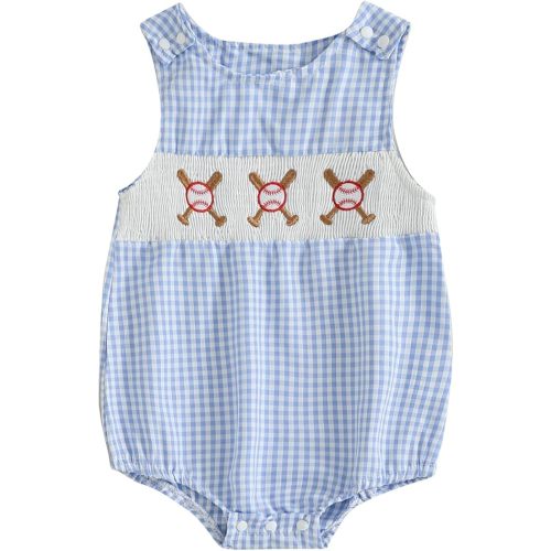 Baby Boy Baseball Plaid Romper (3-6 Months)
