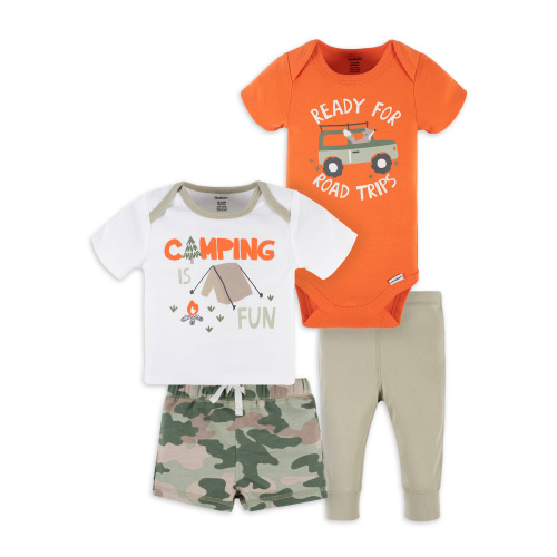 Gerber Baby Boy Onesies Bodysuit, Shirts, Shorts & Pant Outfit Set, 4-Piece, Newborn - 24 Months