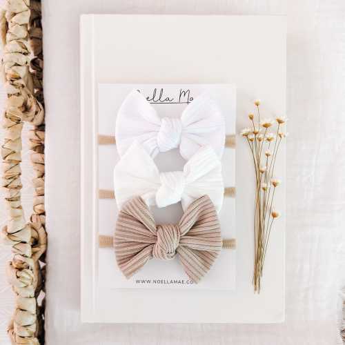 Ribbed Baby Bow Set, Baby Girl Headband Set, Bundle of Hair Bows, Newborn Headbands, Infant Top Knots, Knotted Baby Bows, Toddler Hair Clips