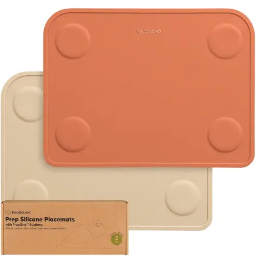 KeaBabies 2-Pack Silicone Placemats for Toddlers - Non Slip Suction Baby Silicone Placemat for Kids, Eating/Feeding,Easy to Clean,Busy Travel Baby Mat for Dining Table,Food Grade/BPA-Free (Terracotta)