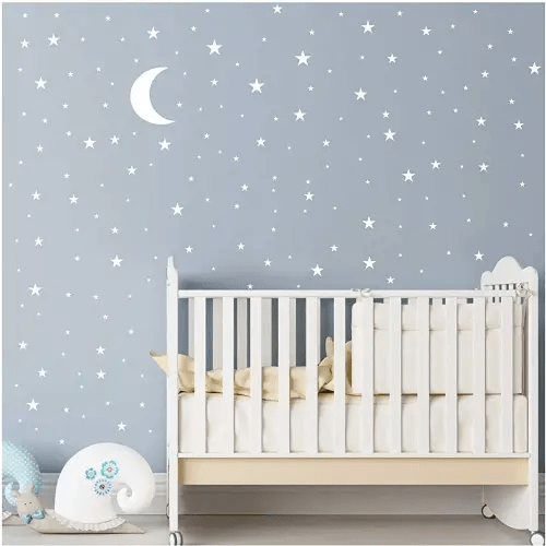Moon and Stars Wall Decal Vinyl Sticker for Kids Boy Girls Baby Room Decoration Good Night Nursery Wall Decor Home House Bedroom Design YMX16 (White)