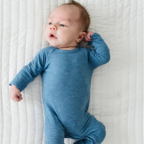 Heather Blue Ribbed Crescent Zippy - Little Sleepies
