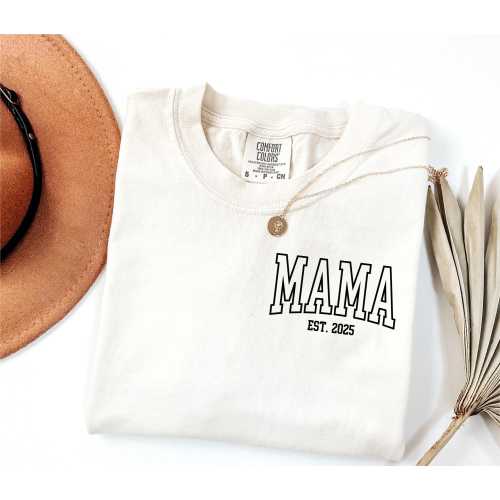 Comfort Colors® Mama Est Year Shirt, Custom Mama Shirt, Gift For New Mothers, New Mommy Gift, Pregnancy Announcement, Personalized Mama Gift