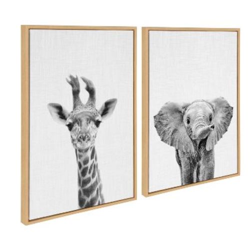(set Of 2) 23" X 33" Sylvie Baby Giraffe Elephant Framed Canvas By Simon Te Gray - Kate & Laurel All Things Decor