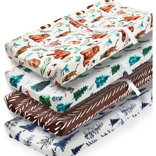 4 Pack Changing Pad Covers Woodland Forest Animals Wood Neutral Unisex Fitted Baby Changing Pad Cover Set for Baby Boys or Girls