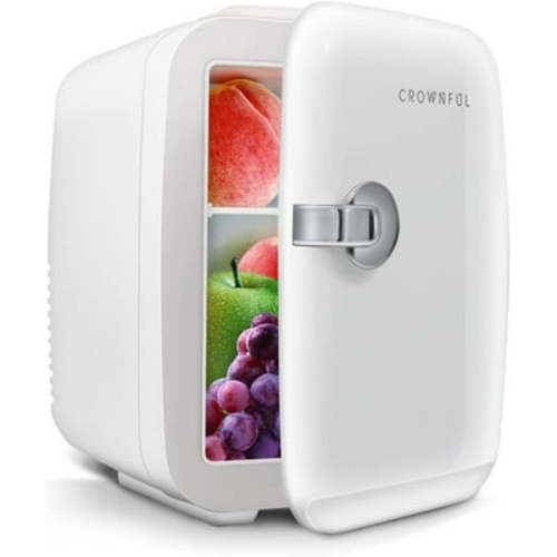 Mini Fridge CROWNFUL Mini Fridge, 4 Liter/6 Can Portable Cooler and Warmer Personal Refrigerator, AC/DC,White