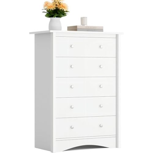 Furmax Tall Dresser, 5 Drawer Dresser for Bedroom, White