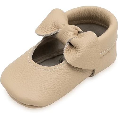 BirdRock Baby Bow and Knot Moccasins - Genuine Leather Baby Girl Shoes
