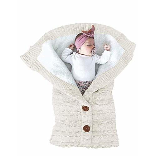 XMWEALTHY Unisex Infant Swaddle Blankets Soft Thick Fleece Knit Baby Girls Boys Stroller Wraps Baby Accessory White