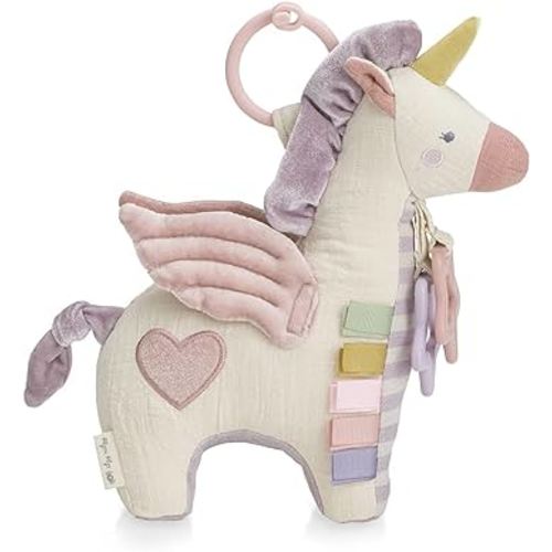 Itzy Ritzy Bitzy Bespoke Link & Love Activity Toy for Stroller, Car Seat or Activity Gym, Features Crinkle Sounds, Clinking Rings, Grosgrain Ribbons & Textured Materials, Pegasus