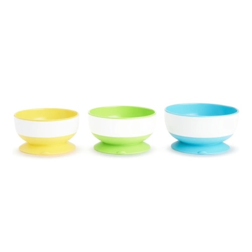 Munchkin Stay Put Suction Bowls for Babies and Toddlers, 3 Pack, Blue/Green/Yellow