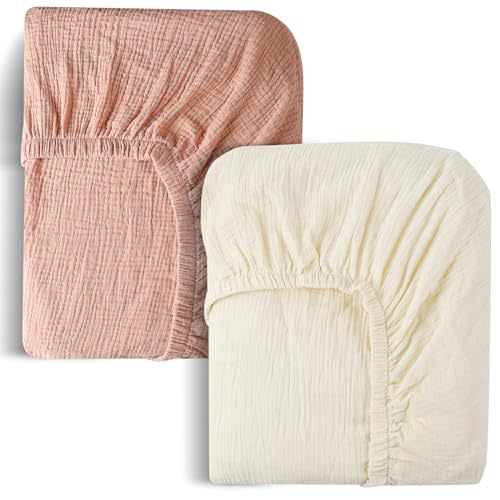 FHMJYH Muslin Cotton Crib Sheets 2 Pack 100% Cotton Unisex Sheet Fits Standard Crib Sheets and Toddler Sheets for Baby Girls Boys 28x52 Inch Soft Comfortable Breathable Crib Sheet Bohemian