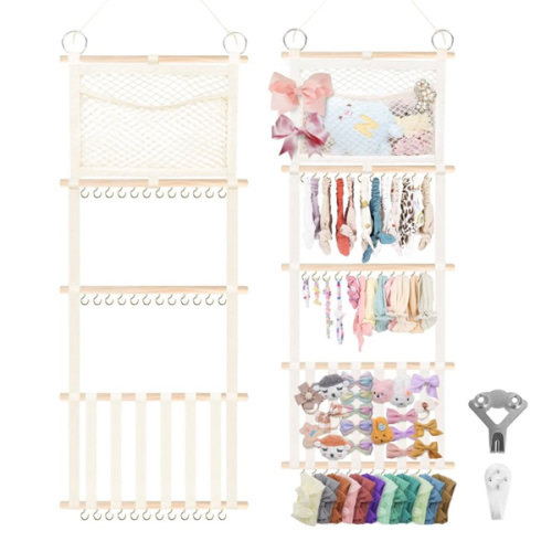 Munzong bow holder for girls hair bows 52x17 inch, Beige Hair Bow Clip Organizer for Baby Girls,Hair Accessories Storage Hanger for Toddler Kids Nursery Room Decor