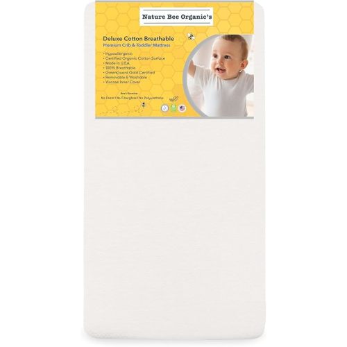 Nature Bee Organic's Premier Breathable Crib & Toddler Mattress I 100% Breathable I GreenGuard Gold Certified I 100% Hypoallergenic I 5 inch Crib Mattress