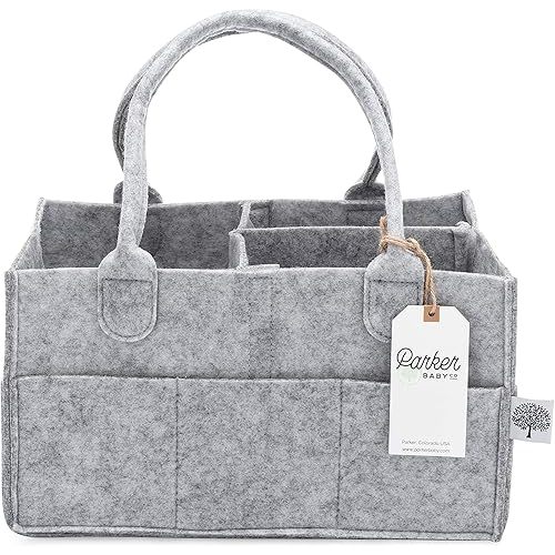 Parker Baby Diaper Caddy - Nursery Storage Bin and Car Organizer for Diapers and Baby Wipes - Grey