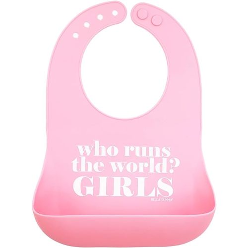 BELLA TUNNO Girl’s Wonder Bib – Silicone Baby Bib for Girls, Non-toxic BPA Free Soft Silicone Bib, Waterproof, Easy to Clean - Who Runs the World