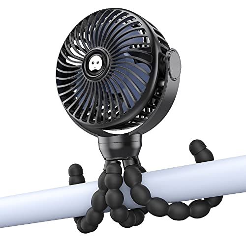 SmartDevil Upgraded Stroller Fan, 3 Speed Portable Clip on Stroller Fan for Baby, 4000mAh Personal Car Seat Fan with Flexible Tripod, Dual 360° Rotatable, for Treadmill, Camping, Bike (Black)