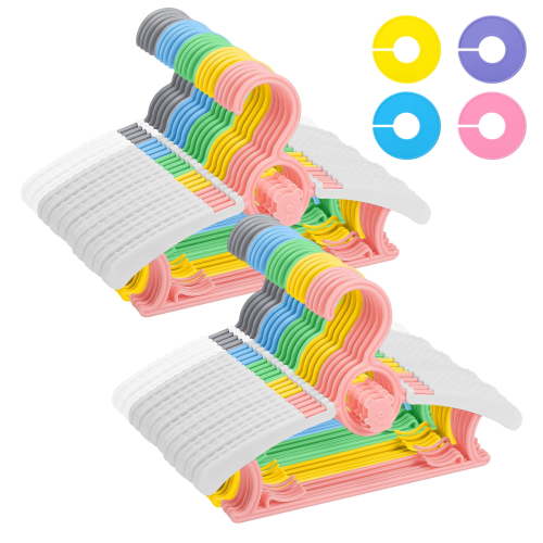 KABOER 50 Pack Baby Nursery Closet Hangers, Adjustable Non-Slip Kids Baby Clothes Hangers with 8 Closet Size Dividers, Laundry Infant Pant Hangers for Newborn Clothes,11-14"