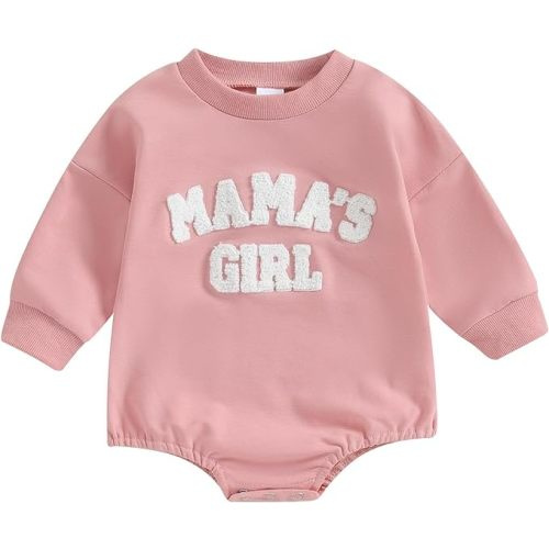 Multitrust Newborn Baby Girl Clothes Embroidery Mama's Girl Sweatshirt Romper Oversized Bodysuit Onesie Baby Girls Outfit