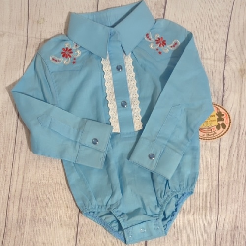 Wrangler Soft Blue Infant Onesie with Embroidery