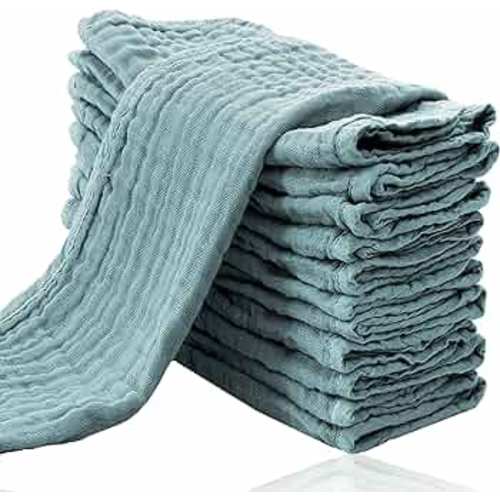 Cute Castle 12 Pack Muslin Burp Cloths for Baby - Ultra-Soft 100% Cotton Baby Washcloths - Large 20'' by 10'' Super Absorbent Milk Spit Up Rags - Burpy Cloths for Unisex, Boy, Girl - Dark Green                 Cute Castle 12 Pack Muslin Burp Cloths for Ba