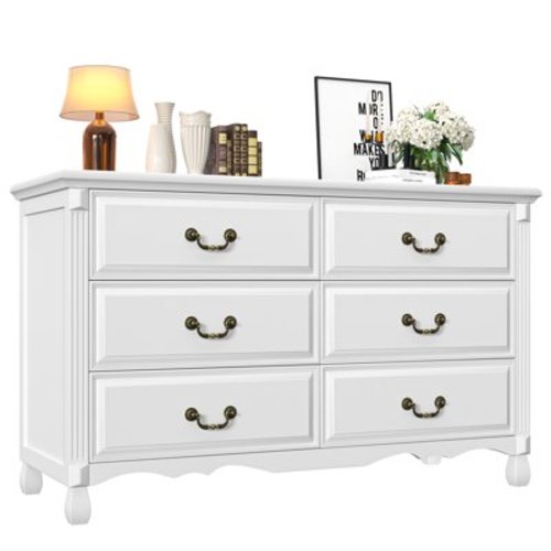 TVU Classic 6 Drawer Dresser for Bedroom, Solid White Dressers & Chest of Drawers with Wide Storage Cabinet (White)