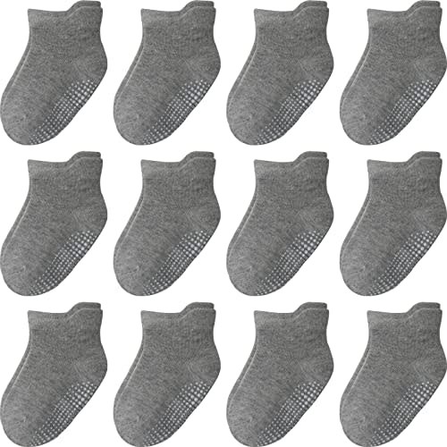 Aroveea Non Slip Grip Ankle Baby Socks 12 Pack for Toddler Boys and Girls Kids,Infant Cute Cotton Baby Socks