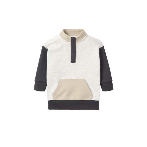 Colorblock Mockneck Pullover - Stone Grey