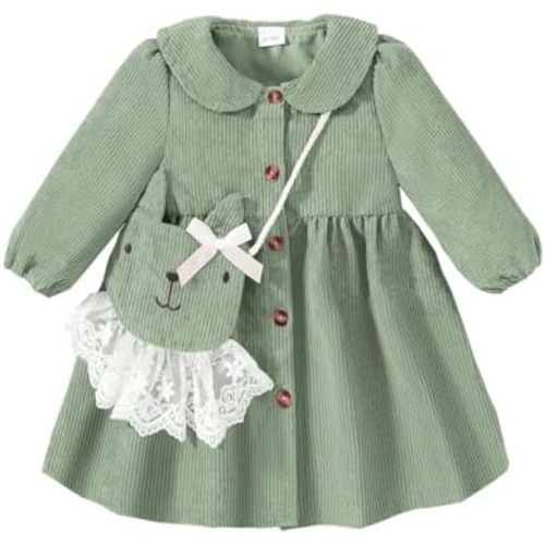 Mioglrie Toddler Baby Girl Dress 2T 3T 6 12 18 24 Months Fall Winter Clothes Outfits Dresses with Cute Satchel for Baby