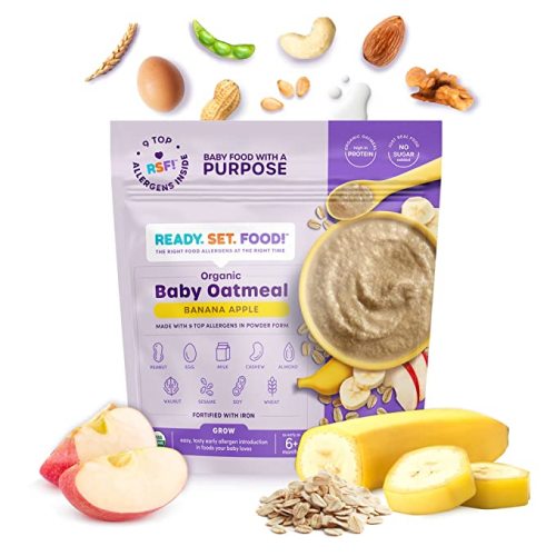 Amazon.com: Ready, Set, Food! Organic Baby Oatmeal Cereal | Banana Apple | Organic Baby Food with 9 Top Allergens: Peanut, Egg, Milk, Cashew, Almond, Walnut, Sesame, Soy & Wheat | Unsweetened | Fortified with Iron | 15 Servings : Baby
