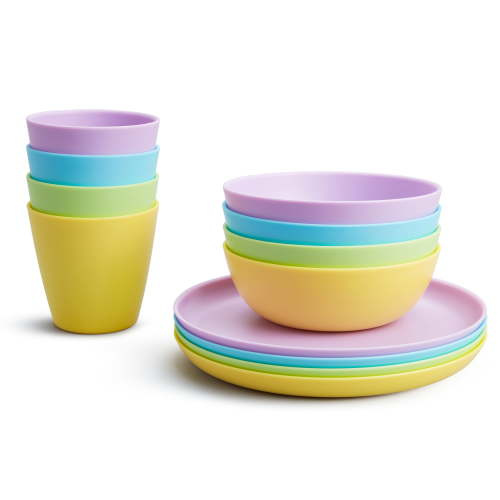Munchkin Toddler Multi Dining Set Includes 4 Plates, 4 Bowls, 4 Cups, Multi-Color
