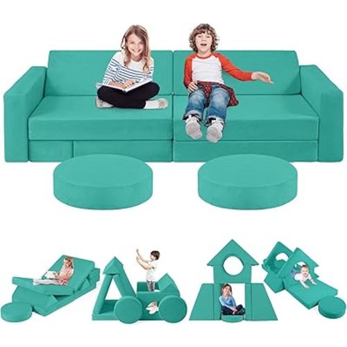2025 New Modular Kids Play Couch, 12pcs Toddler Sofa Couch Building Fort, Versatile 300+DIY Creativing Playroom Bedroom Furniture for Toddlers. Convertible Kids Sofa and Cushion for Boys and Girls
